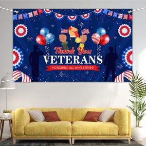 Avezano Veterans Day Banner Thank You Veterans Backdrop Patriotic Decor Veterans Day Memorial Day Decorations Thank You Veterans Supplies for Party Banner 70.8 x 43.3 Inch