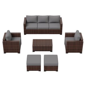 Amopatio Patio Furniture Set, Outdoor Patio Furniture Wicker Rattan Sofa, Outdoor Sectional with Ottomans, Patio Set for Backyard Porch Balcony Furniture (Grey)