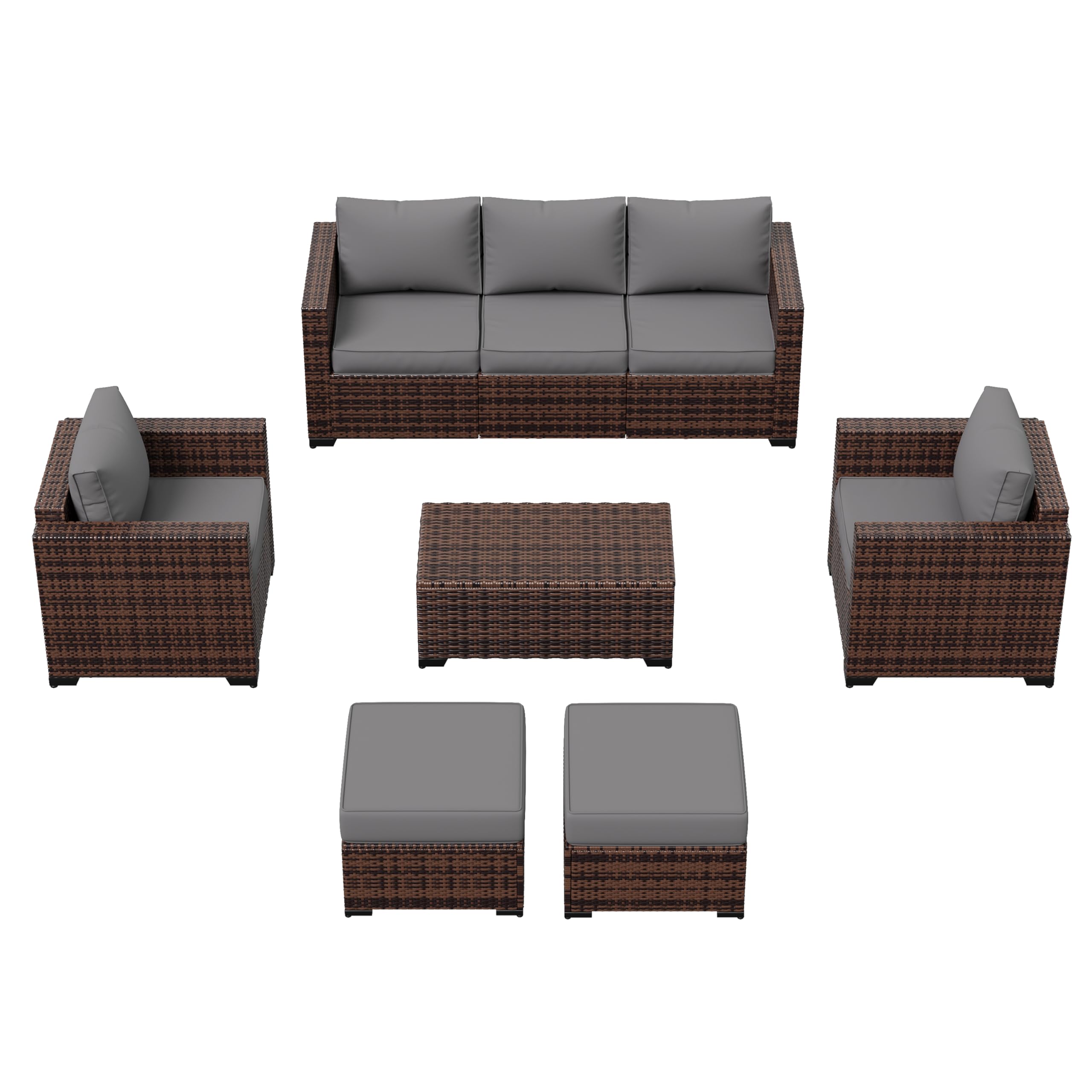 Amopatio Patio Furniture Set, Outdoor Patio Furniture Wicker Rattan Sofa, Outdoor Sectional with Ottomans, Patio Set for Backyard Porch Balcony Furniture (Grey)