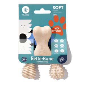 betterbone - all-natural, nylon-free dog chew toys - soft density - ideal for light to moderate chewers - non-toxic, promotes dental health, splinter-resistant, sustainably made