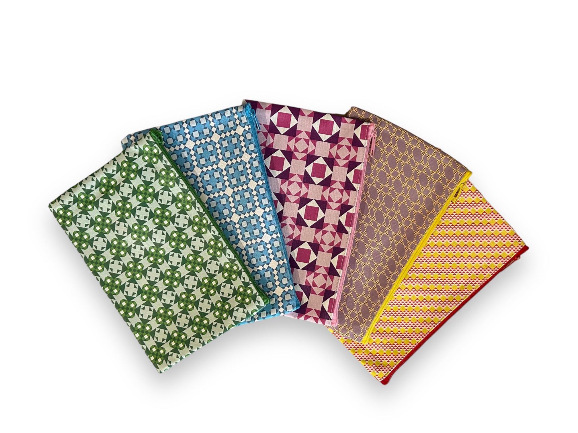 Built Quilt Quilt Patterned Pencil Pouches, Set of 5, Various Quilt Patterns, Printed Cotton Pouches, Make Up Pouches, Zippered Pouches, 8.27 in x 5.31 in (Quilt Jazz)