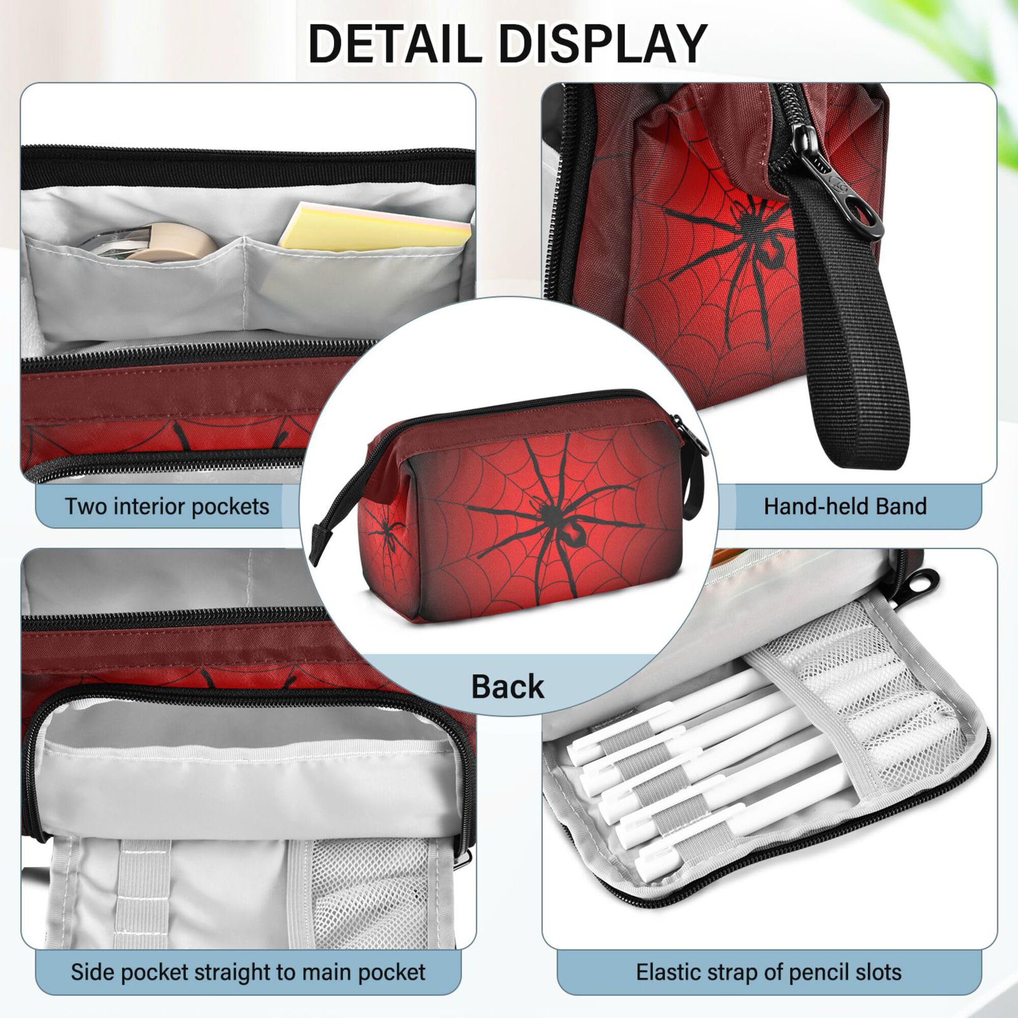 Fisyme Halloween Spider Web Pencil Case Large Capacity Pencil Pouch Pen Bags Box Big Makeup Pencil Case Organizer