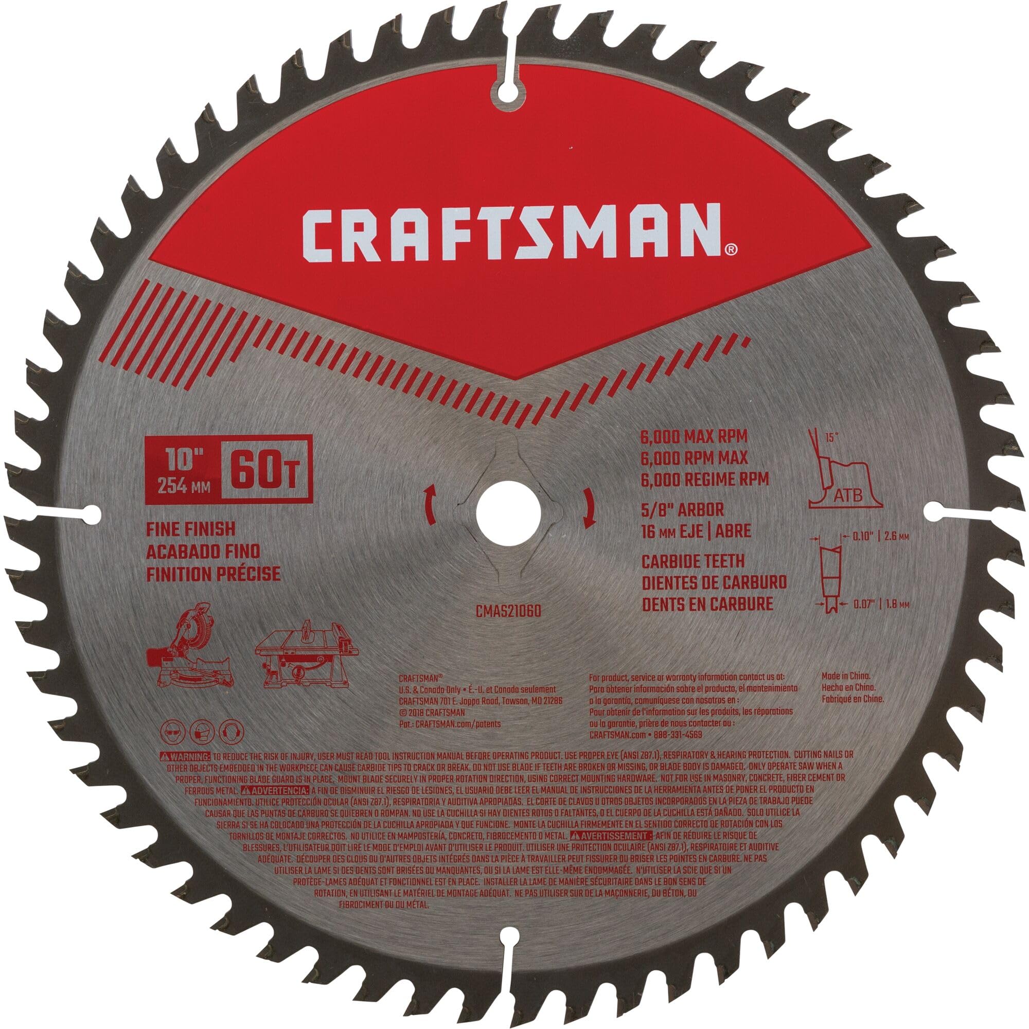 CRAFTSMAN 10 in Table Saw Blade 60 Tooth with 5/8 in Arbor (1 Pack) (CMAS21060)