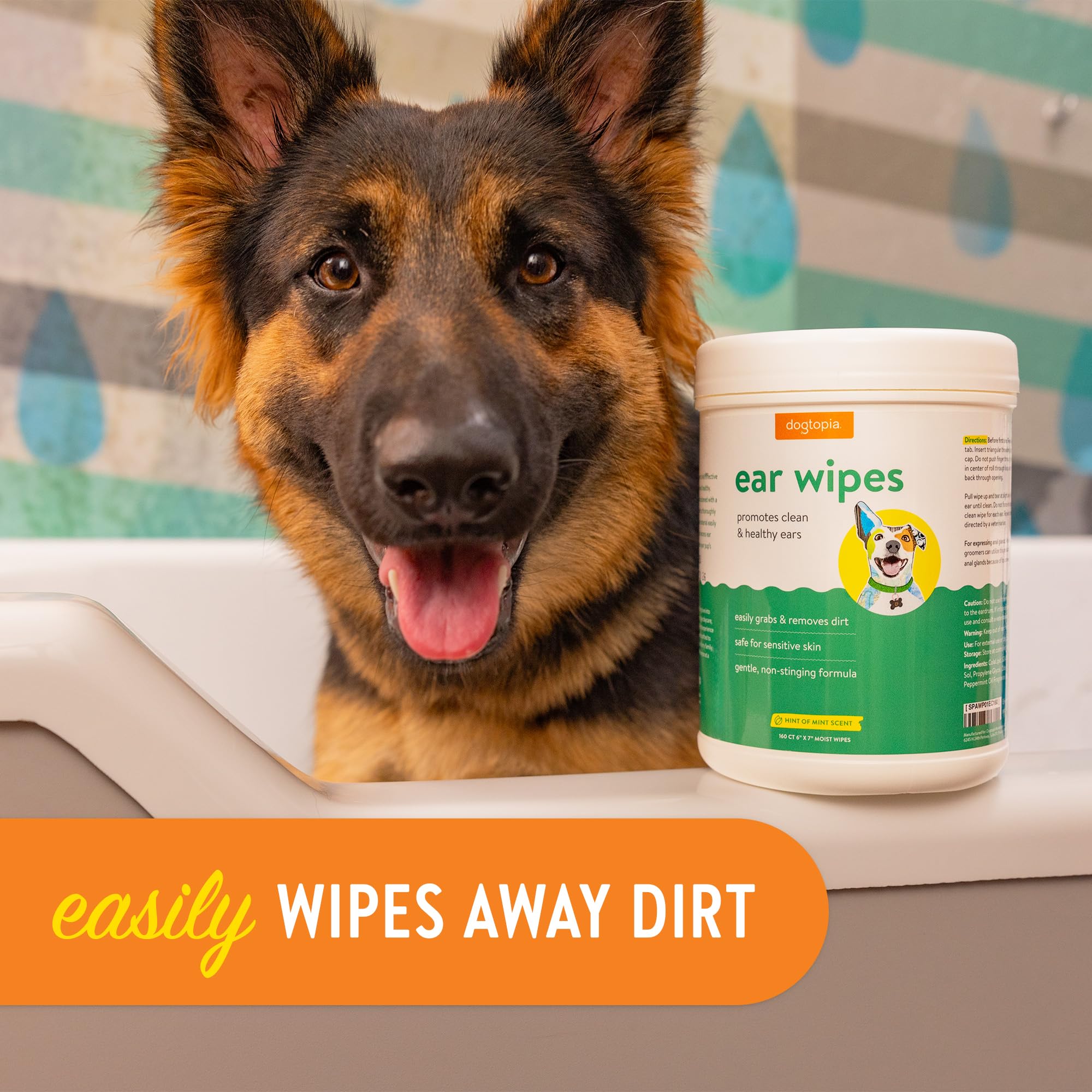 Ear Wipes for Dogs and Pets | 160 Count Convenient Ear Cleaning Wipes | Non-Stinging, Gentle Wipes to Remove Dirt and Build-Up | Promotes Clean and Healthy Ears