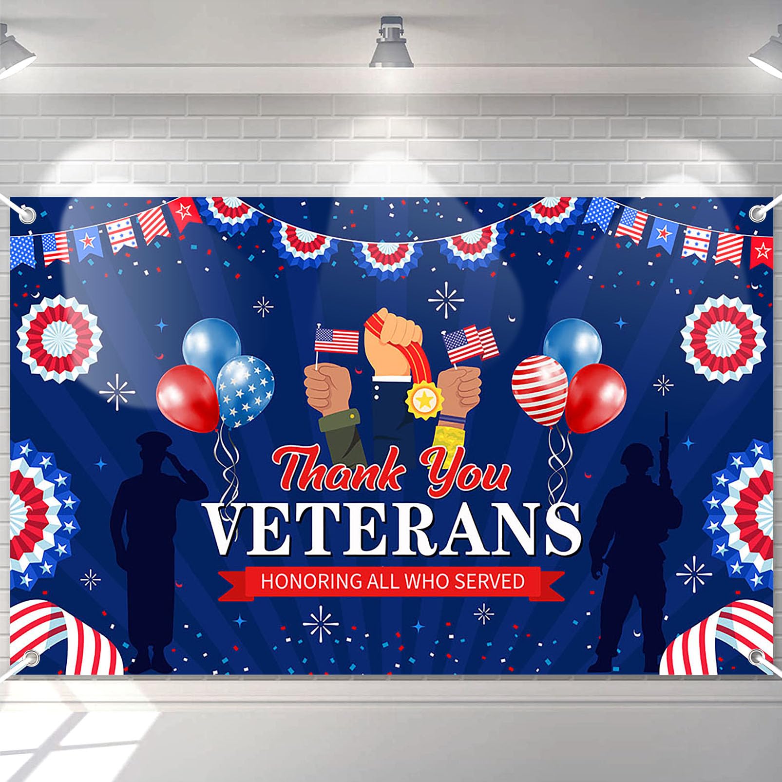 Avezano Veterans Day Banner Thank You Veterans Backdrop Patriotic Decor Veterans Day Memorial Day Decorations Thank You Veterans Supplies for Party Banner 70.8 x 43.3 Inch