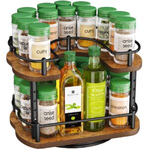 lazy susan organizer spice rack for cabinet - height adjustable rotating lazy turntable spice organization for table top pantry kitchen, wood lazy susan 10 inches black