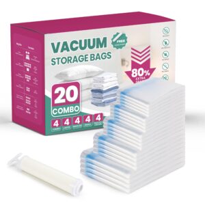 space bags vacuum storage bags (variety 20 pack) save 80% space - vacuum bags for comforters and blankets, bedding, compression seal for closet storage - pump for travel