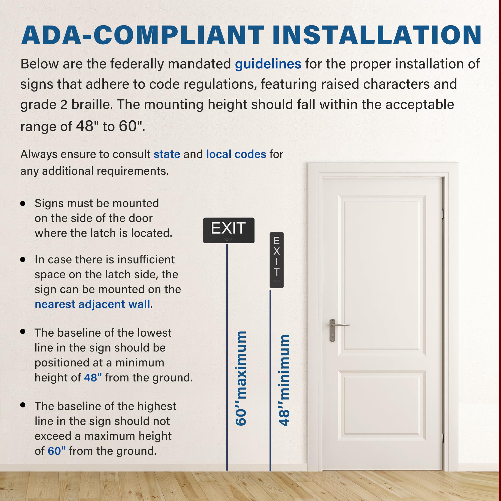 Exit Sign with ADA Braille for Business Door - ADA Compliant Office Door Signs for Exit with Double Sided Mounting Tape, Vertical Horizontal Exit Sign