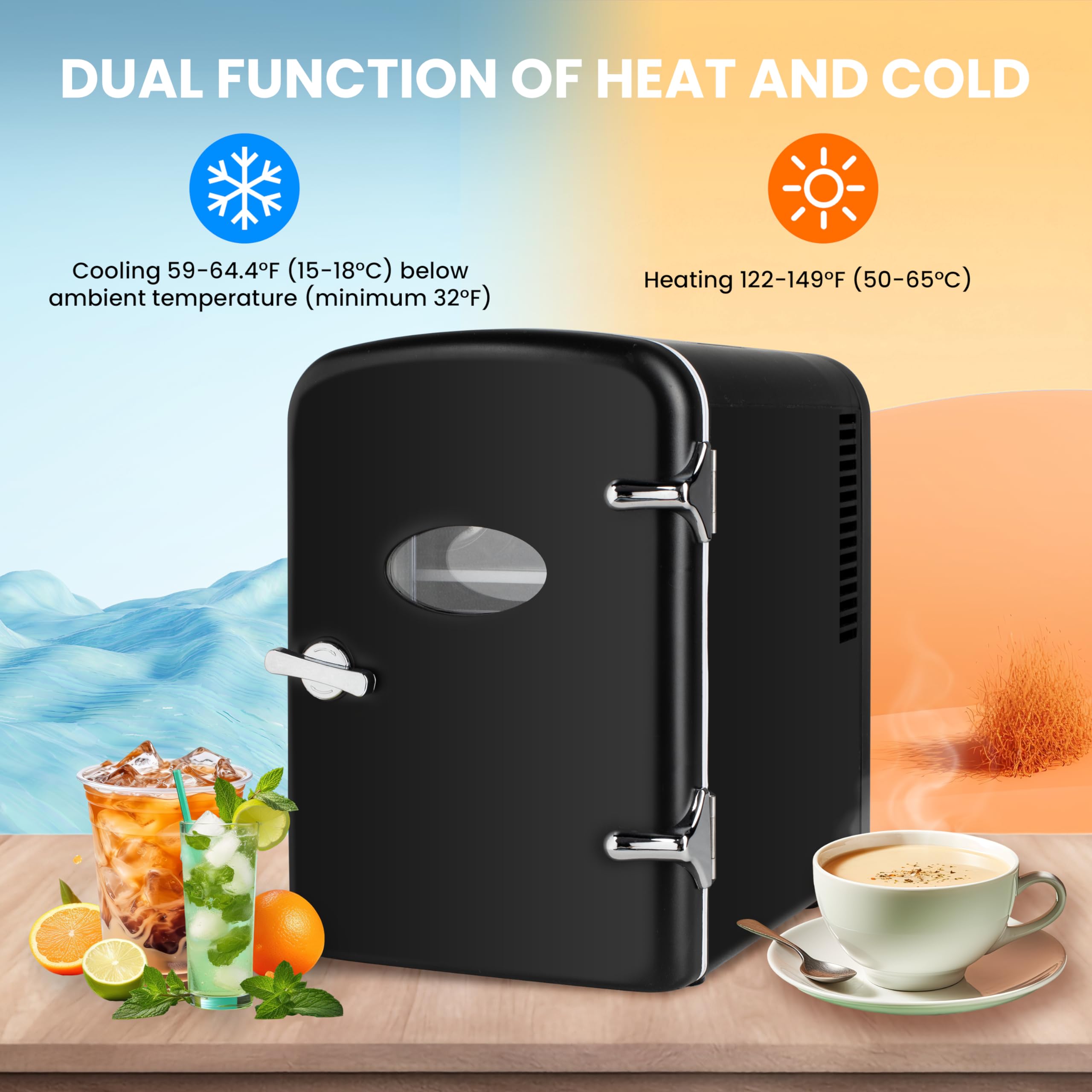 Simple Deluxe 4L Portable Mini Fridge Warmer and Cooler Six 12oz Cans Compact Refrigerator, 100% Freon-Free & Eco Friendly, 4 L, Black