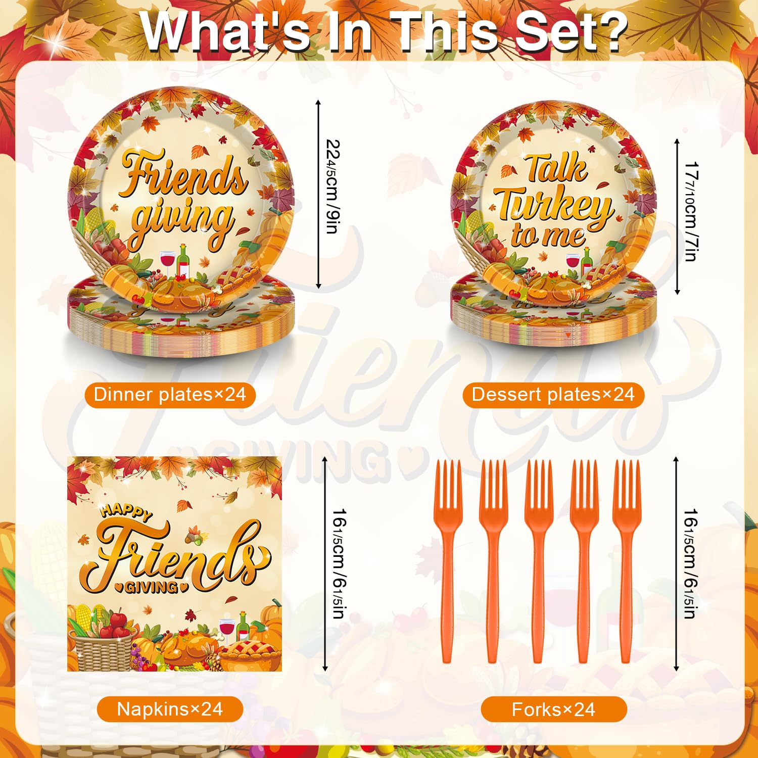 99 Pcs Friendsgiving Party Decorations, Friendsgiving Decorations Tableware Set Includes Happy Friendsgiving Banner, Friendsgiving Tablecloth, Friendsgiving Plates And Napkins Sets for 24 Guests