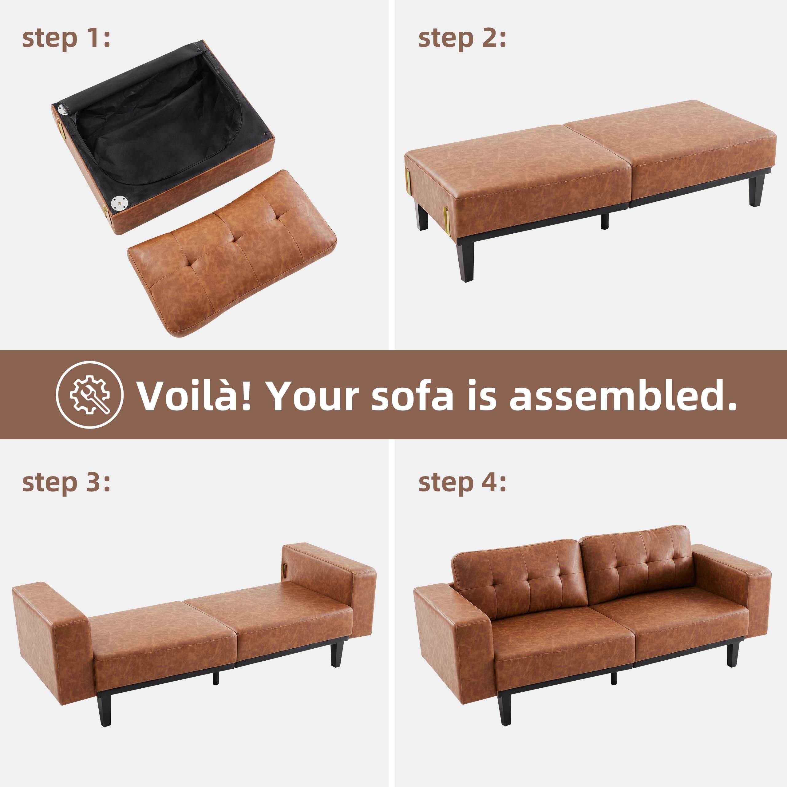 SOMEET Leather Sofa Couches for Living Room, 79” Oversized Loveseat Sofa, 3 Seat Mid Century Modern Couch, Faux Brown Leather Couch, Love Seat Comfy Sofas with Solid Leg, Bedroom Couch, Cognac Tan