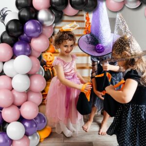 OuMuaMua Halloween Balloons Decorations, 60Pcs 12Inch Pink Black and White Balloons Metallic Purple Silver Latex Balloons for Kids Halloween Party Birthday Baby Shower Graduations Party Decorations