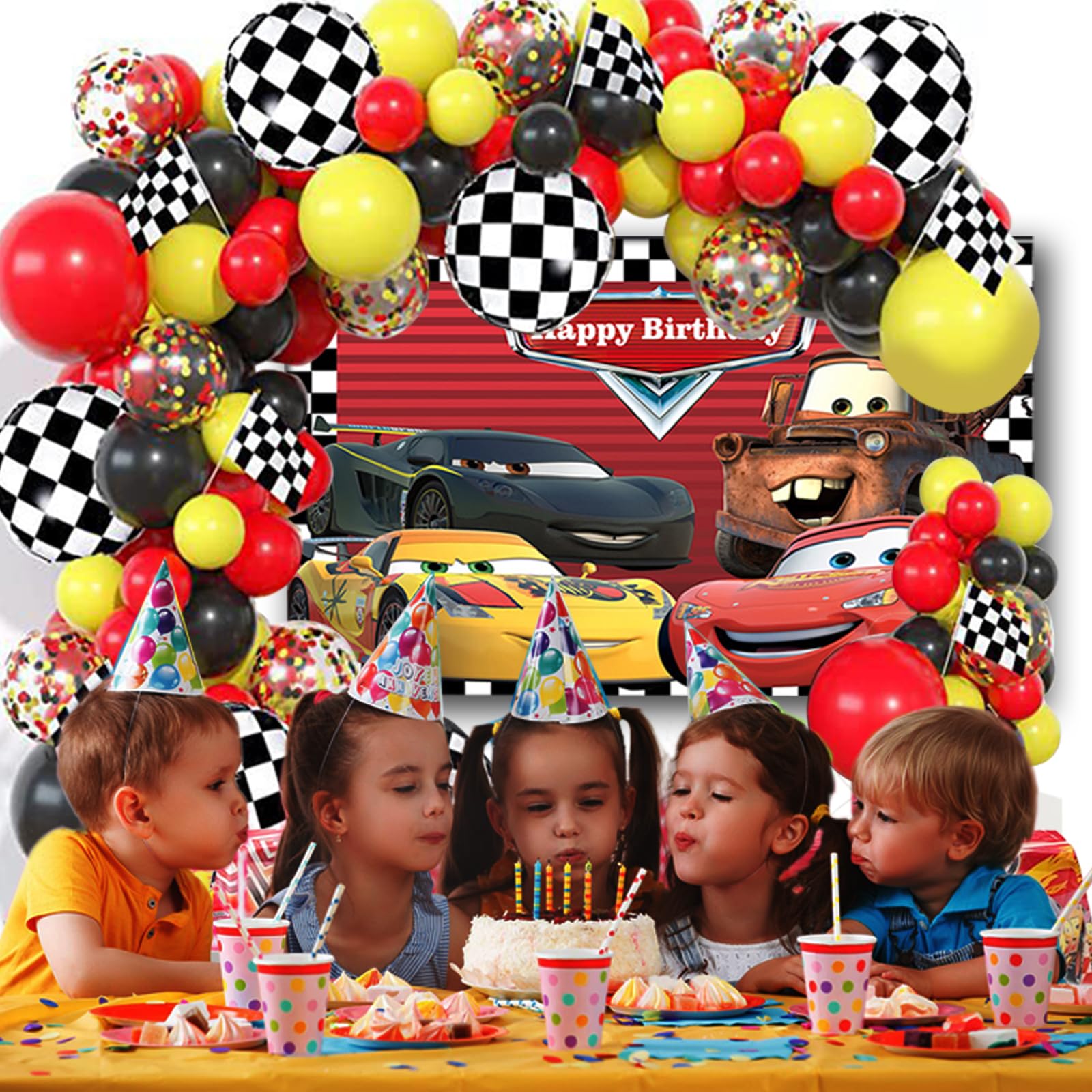 Lnkdeya Race Car Balloons Party Supplies - Racing Cars Theme Birthday Party Decorations Garland Arch for Boys Cars Party Baby Shower