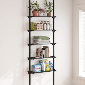 ALLZONE 5-Tier Metal Storage Shelves Organizer, Adjustable Width and Height, Shelving Units and Storage with Tension Mount, Versatile for Kitchen Shelves, Closet Shelves, Laundry Room Shelves, Black