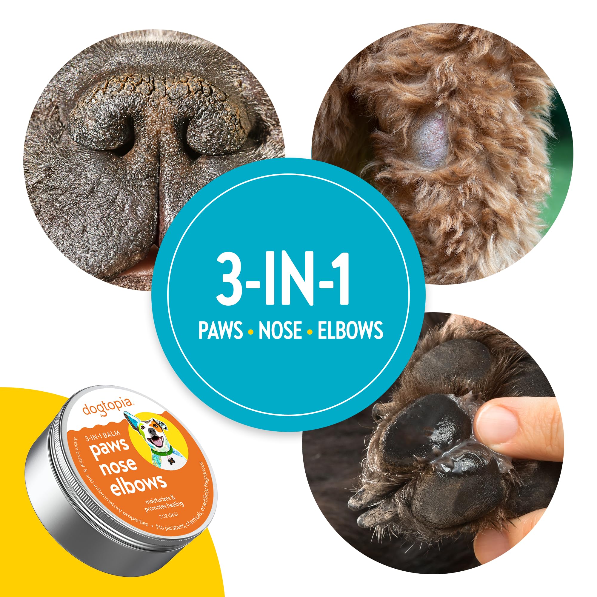 Dogtopia 3-in-1 Balm for Pets | 2oz Nourishing Balm for Dry, Cracked Skin in Dogs | Protective Balm Moisturizes and Heals Pets’ Paws, Noses, and Elbows