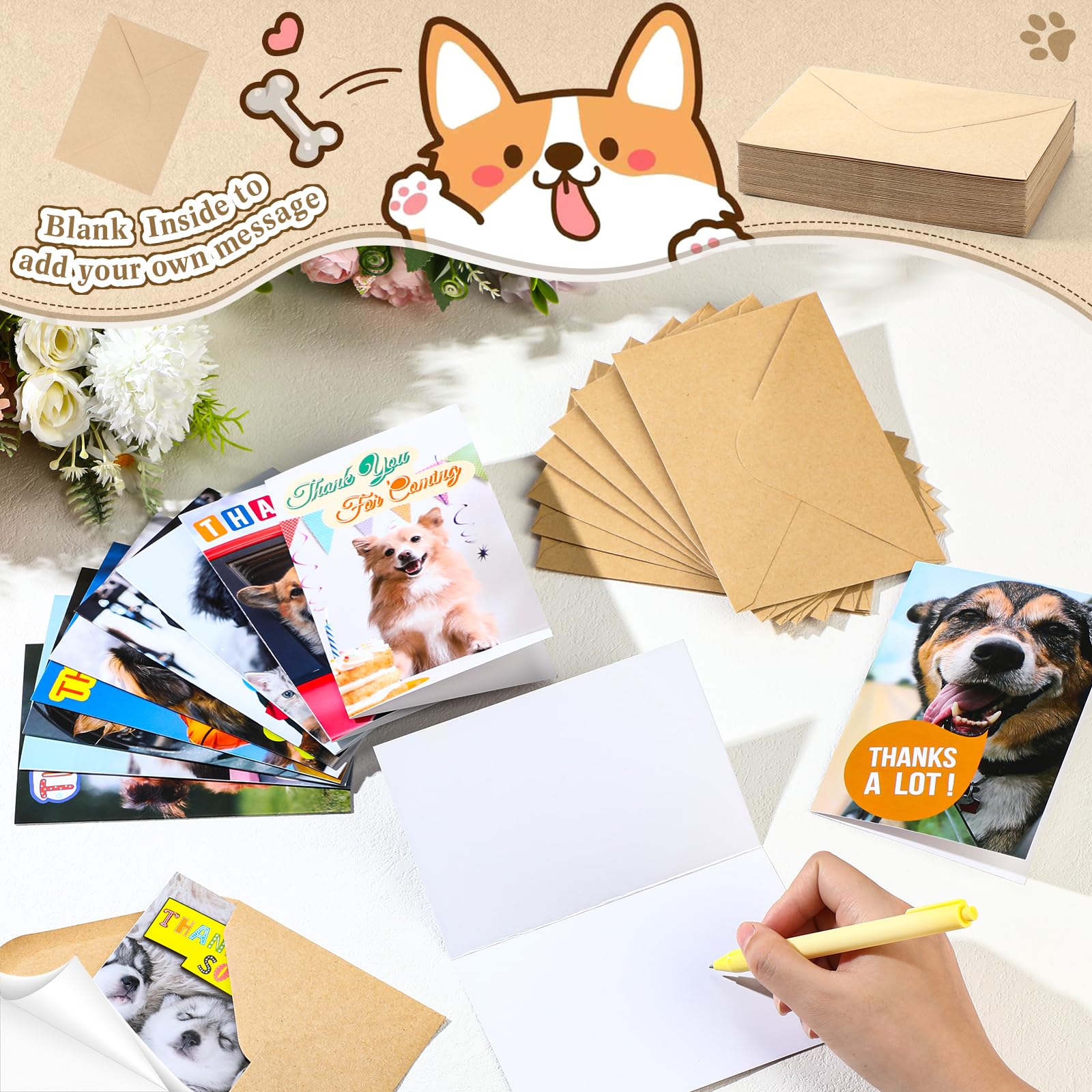 Motiskyy 48 Set Dog Thank You Cards with Envelopes 4 x 6 in Puppy Animal Themed Cards Blank Inside Dog Note Cards Funny Greeting Card for Gratitude, Recognition, Appreciation