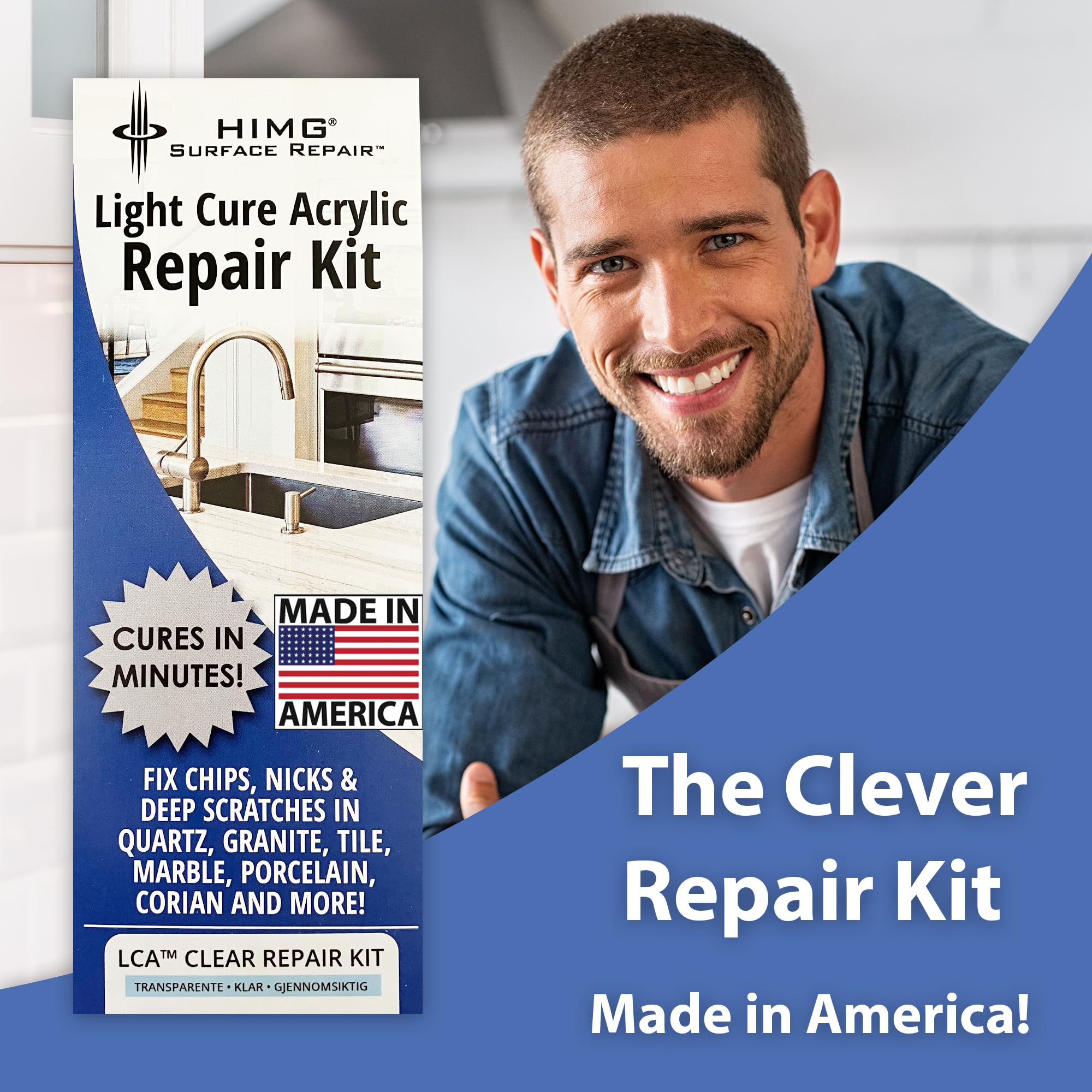 Clear - Upgraded Quartz Countertop Repair Kit - Granite Repair Kit - Chip Repair Kit for Quartz, Granite, Marble, Corian, Porcelain, Acrylic, Edge Chips and More - HIMG Surface Repair