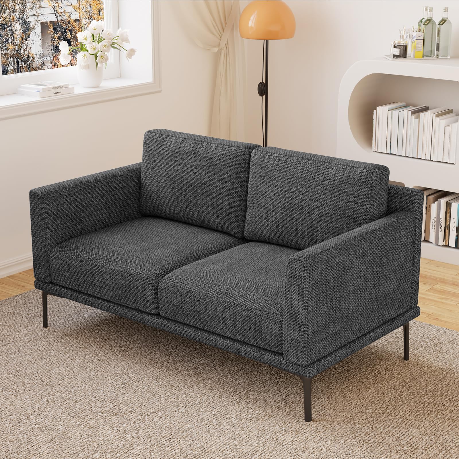 HIPIHOM 55.1" Sofa Couch, Modern Loveseat Sofa, Small Couches for Small Spaces, Couches for Living Room Bedroom Guest Room Apartment Resistant Studio Dorm, Lounge, Grey Fabric (Grey)