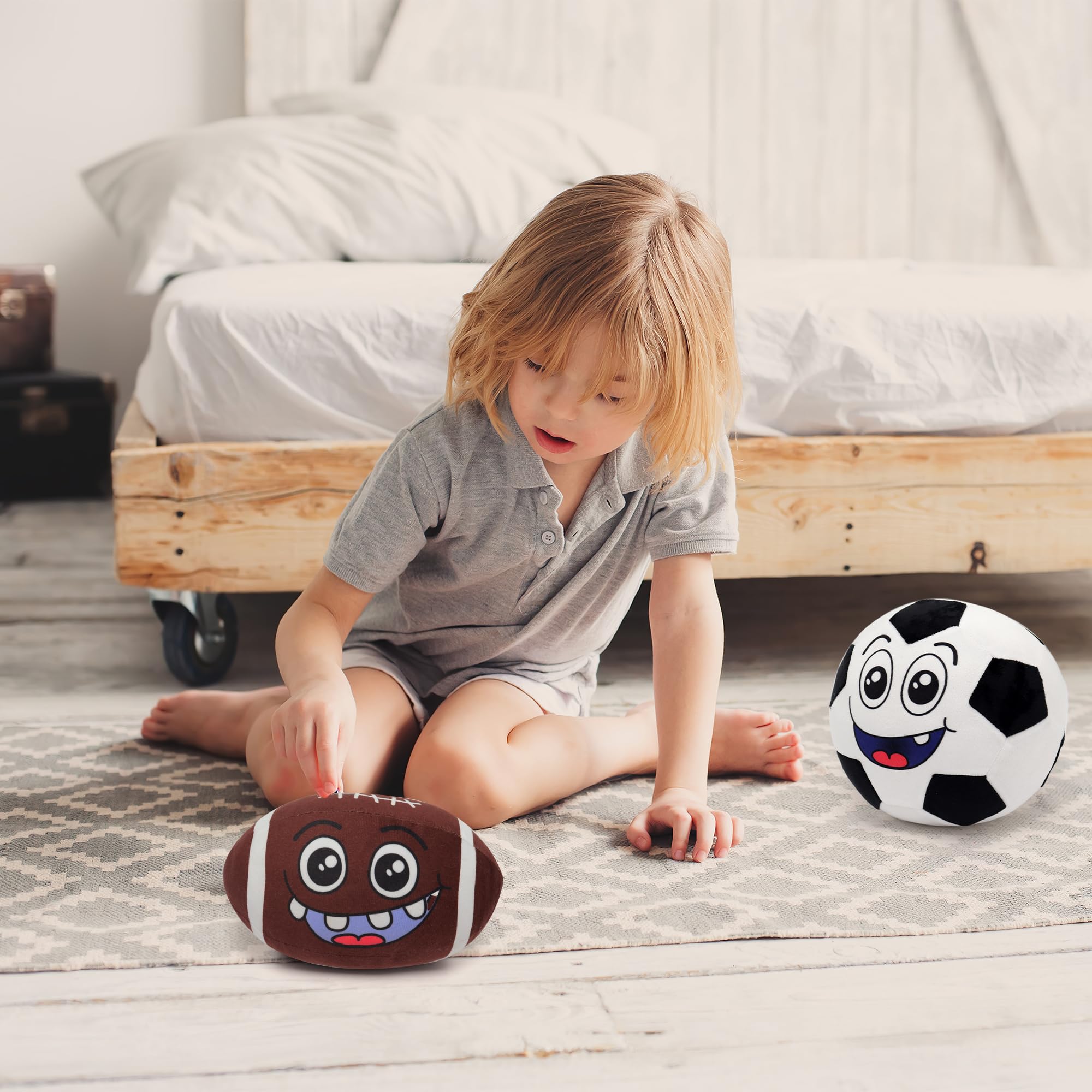 QUICK HORSE Talking Football Plush Pillow 8.6" Sports Balls Toy Interactive Stuffed Football Throw Shaped Pillow Football Stuffy Plushie with Music and Sound for Kids Toddlers