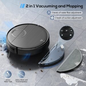 Robot Vacuum and Mop Combo, 2 in 1 Mopping Robot Vacuum Cleaner with Schedule, Wi-Fi/App/Remote, 2000Pa Max Suction, Self-Charging Robotic Vacuum, Slim, Ideal for Hard Floor, Pet Hair, Low-Pile Carpet