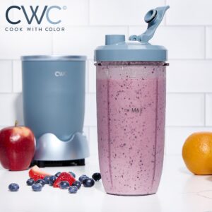 COOK WITH COLOR Personal Power Blender 600W, 24oz Capacity, BPA-Free Jar, Ice-Crushing Blades, Ideal for Smoothies & More, Anti-Slip Feet, Easy to Clean, Slate Blue