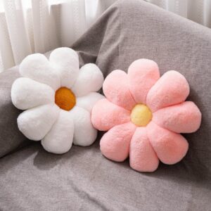 jznexd 2 pcs flower pillow, pink white daisy flower preppy throw pillows set, cute girls bedroom preppy room decor aesthetic decorative throw pillows for bed sofa chair decor (pink & white)