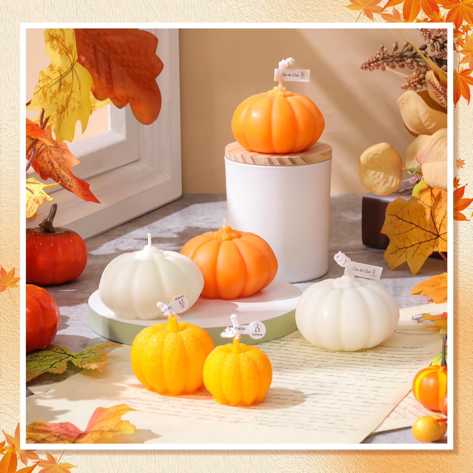 6 Pcs Fall Pumpkin Candles Thanksgiving Pumpkin Shaped Candle Decor Halloween Home Decoration Scented Candles Handmade Wax Candle for Bedroom Bathroom Party