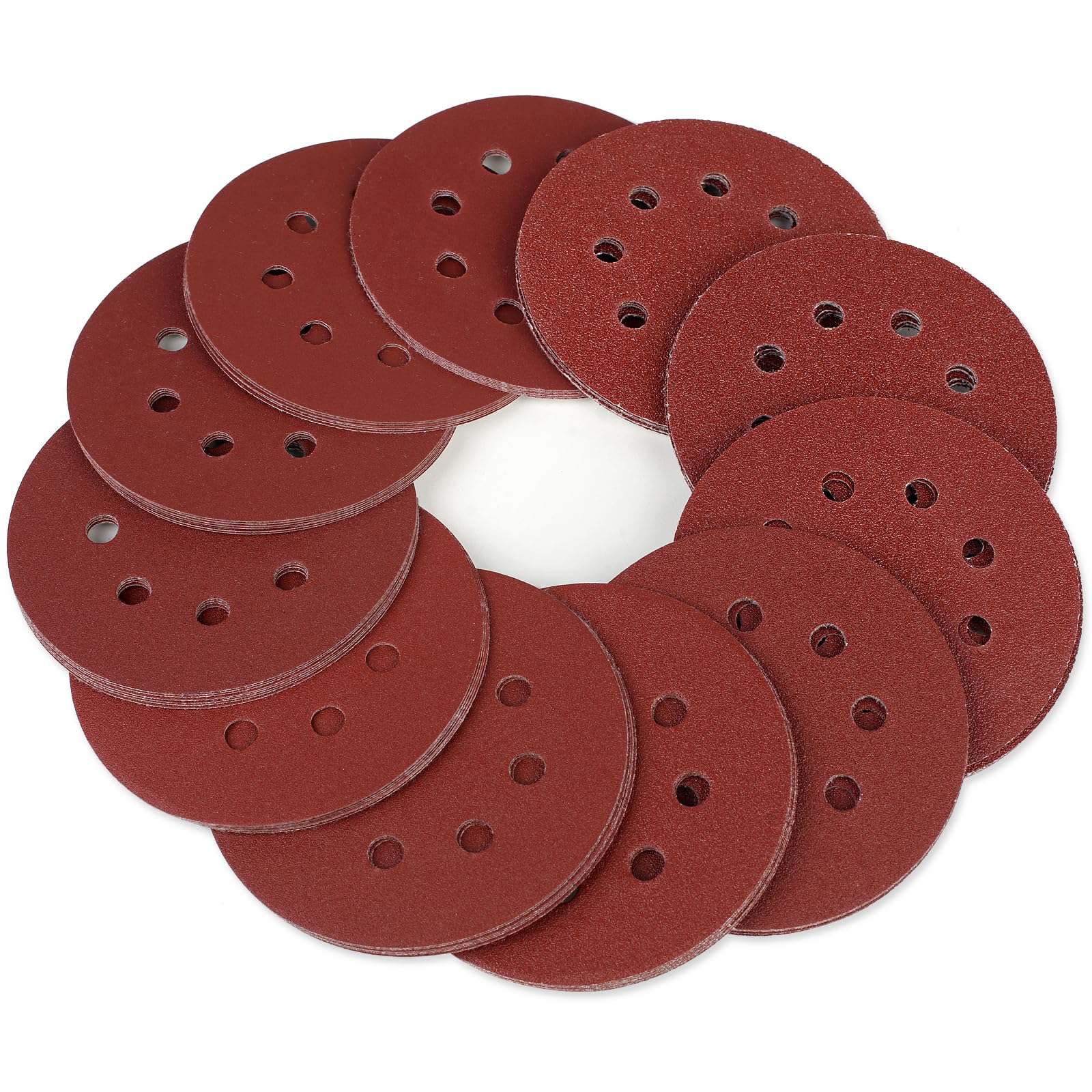 Romeda 50PCS Sanding Discs, 5 Inch 8 Hole Orbital Sander Sandpaper, 11 Grades Include 40/60/80/100/120/150 /180/240/320/400/600 Grits Sanding Discs Hook and Loop for Random Orbital Sander