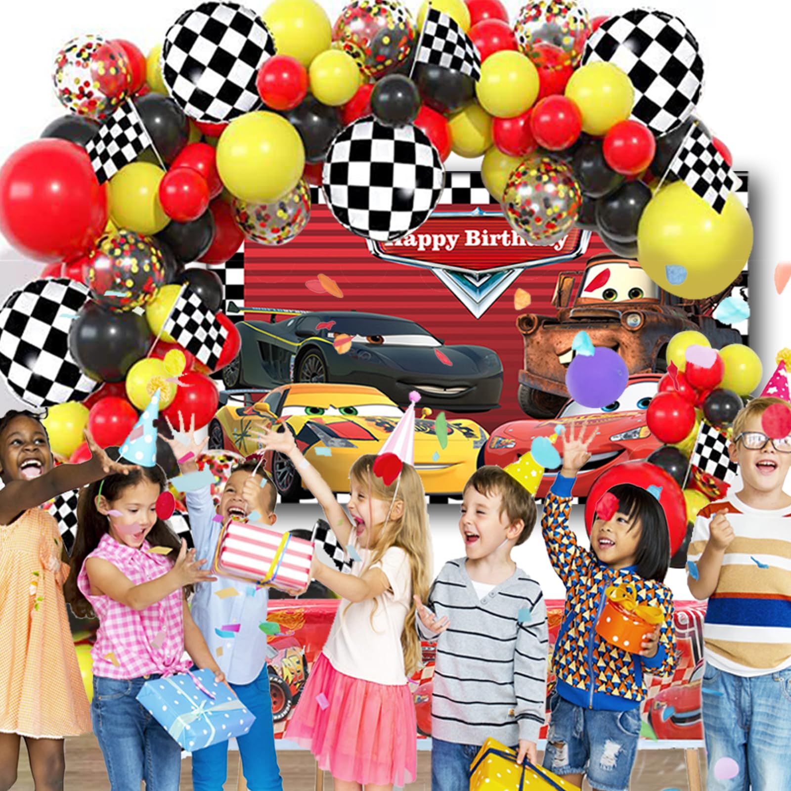 Lnkdeya Race Car Balloons Party Supplies - Racing Cars Theme Birthday Party Decorations Garland Arch for Boys Cars Party Baby Shower