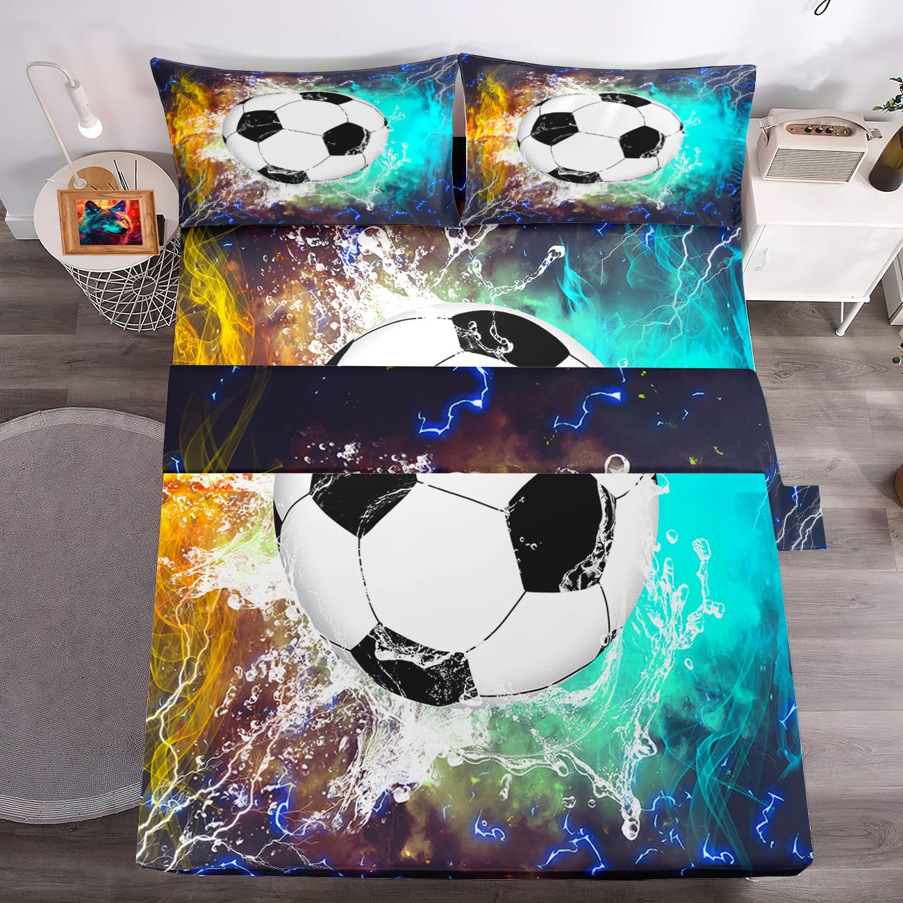 WJLBKGU Soccer Sheets Twin - 3PCS, Sports Bedding Sets for Boys Kids Soccer Bed Sheet, Football Bedding Soccer Sheets Twin Kids Sheets Bed Sheets Set, 1 Flat Sheet + 1 Fitted Sheet + 1 Pillowcases