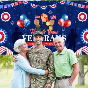 Avezano Veterans Day Banner Thank You Veterans Backdrop Patriotic Decor Veterans Day Memorial Day Decorations Thank You Veterans Supplies for Party Banner 70.8 x 43.3 Inch