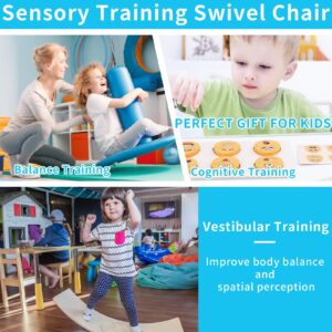 UHCEMT Sensory Chair for Kids, Spinning Chair for Autistic Kids, ADHD Swivel Chair Training Body Coordination, Metal Base Non-Slip Indoor and Outdoor Activity Toys (Blue)