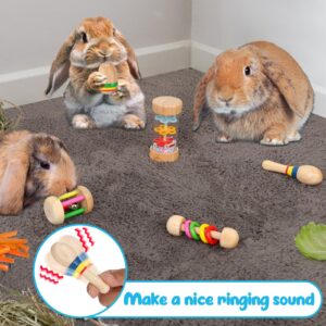 MEWTOGO 5 Pcs Wooden Bunny Toys - Safe Rabbit Toys, Multi-Colored Bite-Resistant Guinea Pigs Toys for Chinchillas Hamsters Small Animals Playing Indoor Outdoor Bunny Gifts