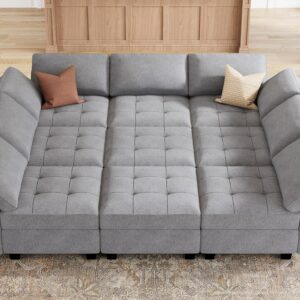 HONBAY Modular Sectional Sofa with Storage Modular Couch with Chaise for Living Room Convertible 9 Seater Sectional Couch Light Grey