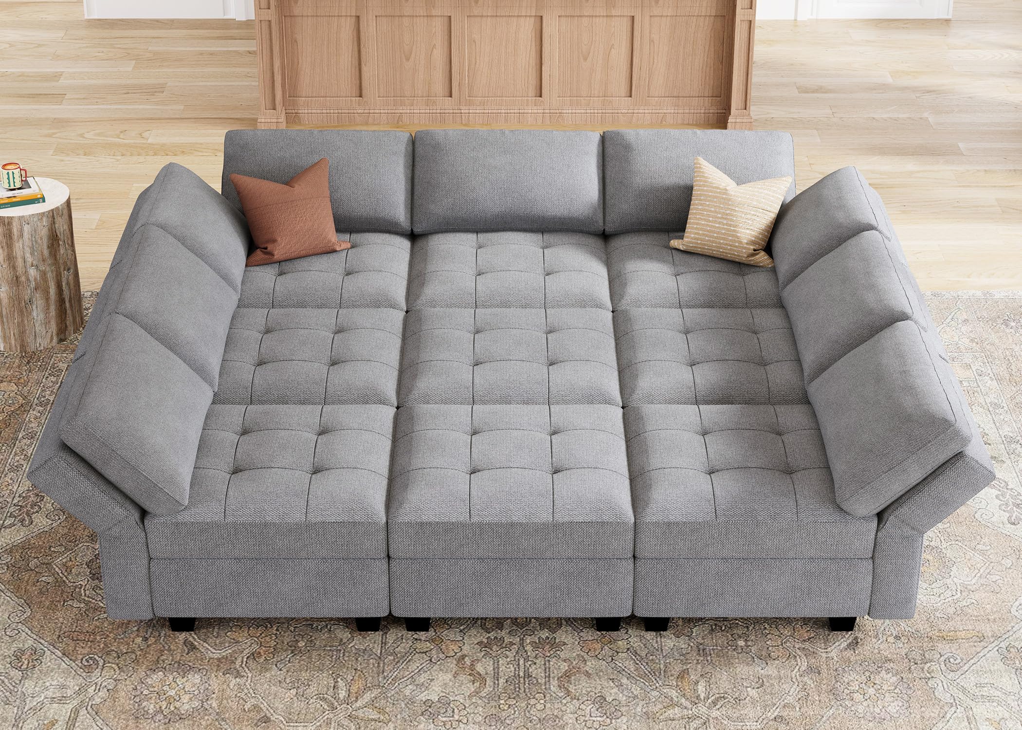 HONBAY Modular Sectional Sofa with Storage Modular Couch with Chaise for Living Room Convertible 9 Seater Sectional Couch Light Grey