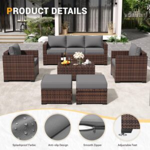 Amopatio Patio Furniture Set, Outdoor Patio Furniture Wicker Rattan Sofa, Outdoor Sectional with Ottomans, Patio Set for Backyard Porch Balcony Furniture (Grey)