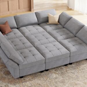 HONBAY Modular Sectional Sofa with Storage Modular Couch with Chaise for Living Room Convertible 9 Seater Sectional Couch Light Grey