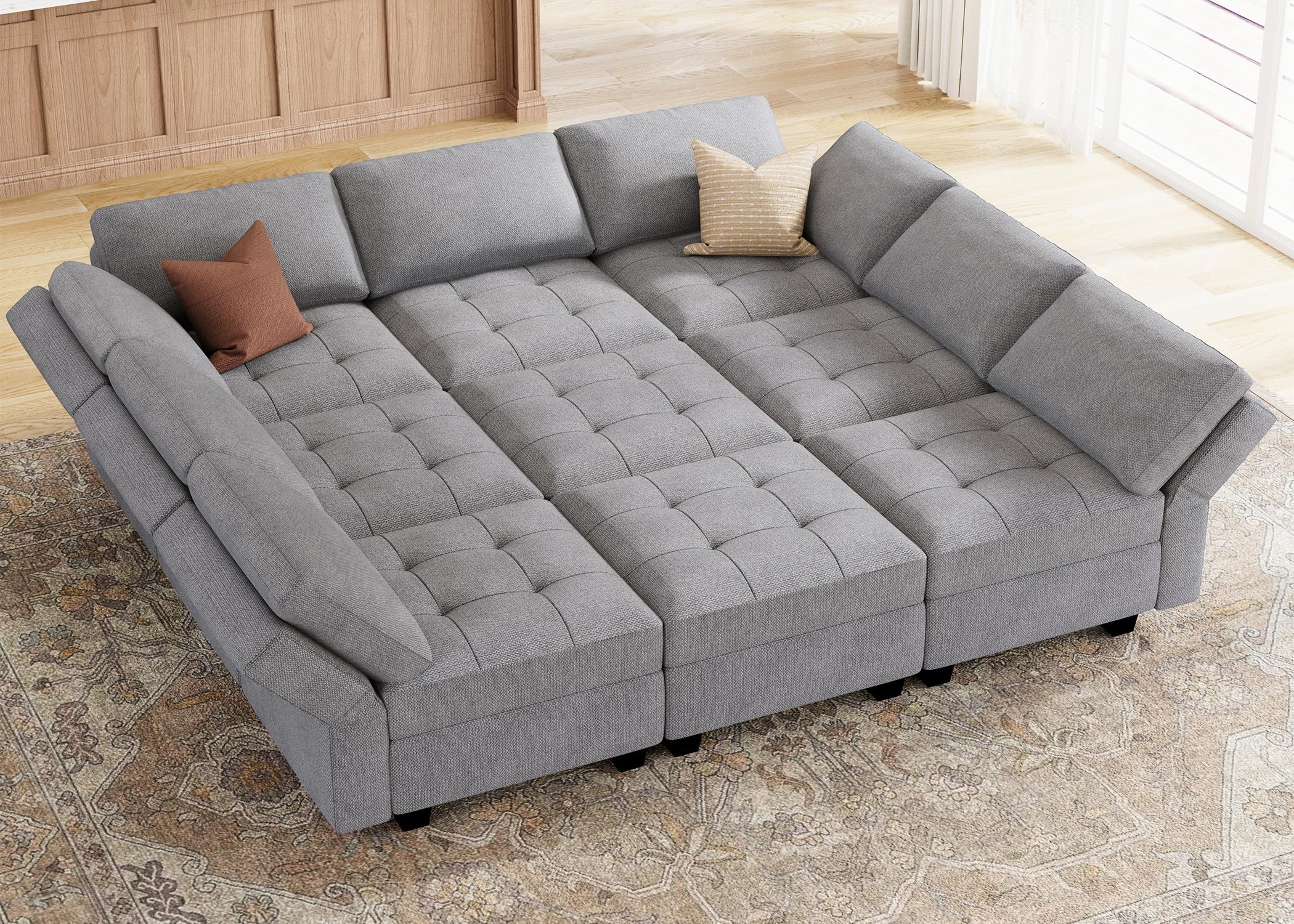 HONBAY Modular Sectional Sofa with Storage Modular Couch with Chaise for Living Room Convertible 9 Seater Sectional Couch Light Grey