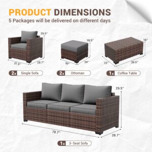 Amopatio Patio Furniture Set, Outdoor Patio Furniture Wicker Rattan Sofa, Outdoor Sectional with Ottomans, Patio Set for Backyard Porch Balcony Furniture (Grey)