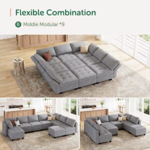 HONBAY Modular Sectional Sofa with Storage Modular Couch with Chaise for Living Room Convertible 9 Seater Sectional Couch Light Grey