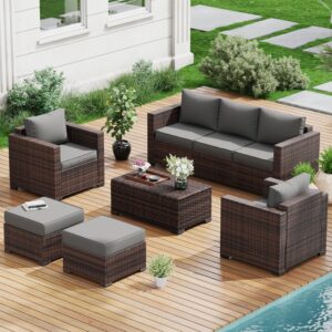 amopatio patio furniture set, outdoor patio furniture wicker rattan sofa, outdoor sectional with ottomans, patio set for backyard porch balcony furniture (grey)