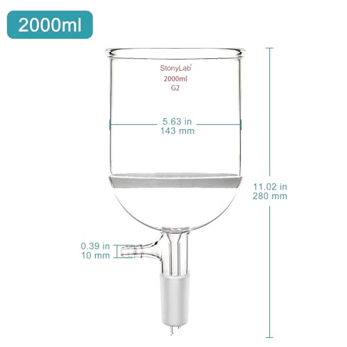 StonyLab Borosilicate Glass Buchner Filtering Funnel 1000ml with Medium Frit(G2), 155mm Inner-Diameter,145mm Depth, with 24/40 Standard Taper Inner Joint and Vacuum Serrated Tubulation (2000ml)