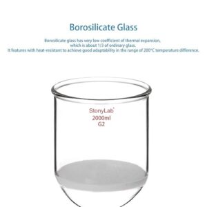 StonyLab Borosilicate Glass Buchner Filtering Funnel 1000ml with Medium Frit(G2), 155mm Inner-Diameter,145mm Depth, with 24/40 Standard Taper Inner Joint and Vacuum Serrated Tubulation (2000ml)