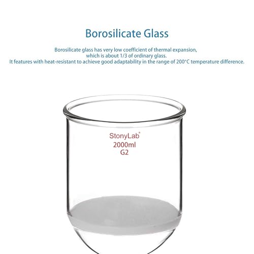 StonyLab Borosilicate Glass Buchner Filtering Funnel 1000ml with Medium Frit(G2), 155mm Inner-Diameter,145mm Depth, with 24/40 Standard Taper Inner Joint and Vacuum Serrated Tubulation (2000ml)