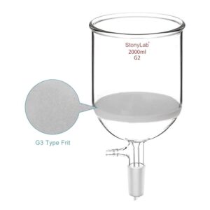 StonyLab Borosilicate Glass Buchner Filtering Funnel 1000ml with Medium Frit(G2), 155mm Inner-Diameter,145mm Depth, with 24/40 Standard Taper Inner Joint and Vacuum Serrated Tubulation (2000ml)