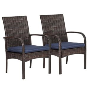 sailary outdoor wicker patio dining chairs with padded cushions set of 2: porch rattan chairs club chairs with high back and deep seating 350lbs, brown