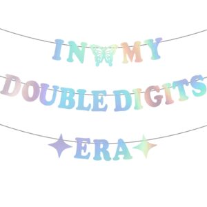 generic in my double digits era banner- iridescent, happy 10th birthday banner, glitter popular double digits banne for girl boy 10th birthday party decorations supplies