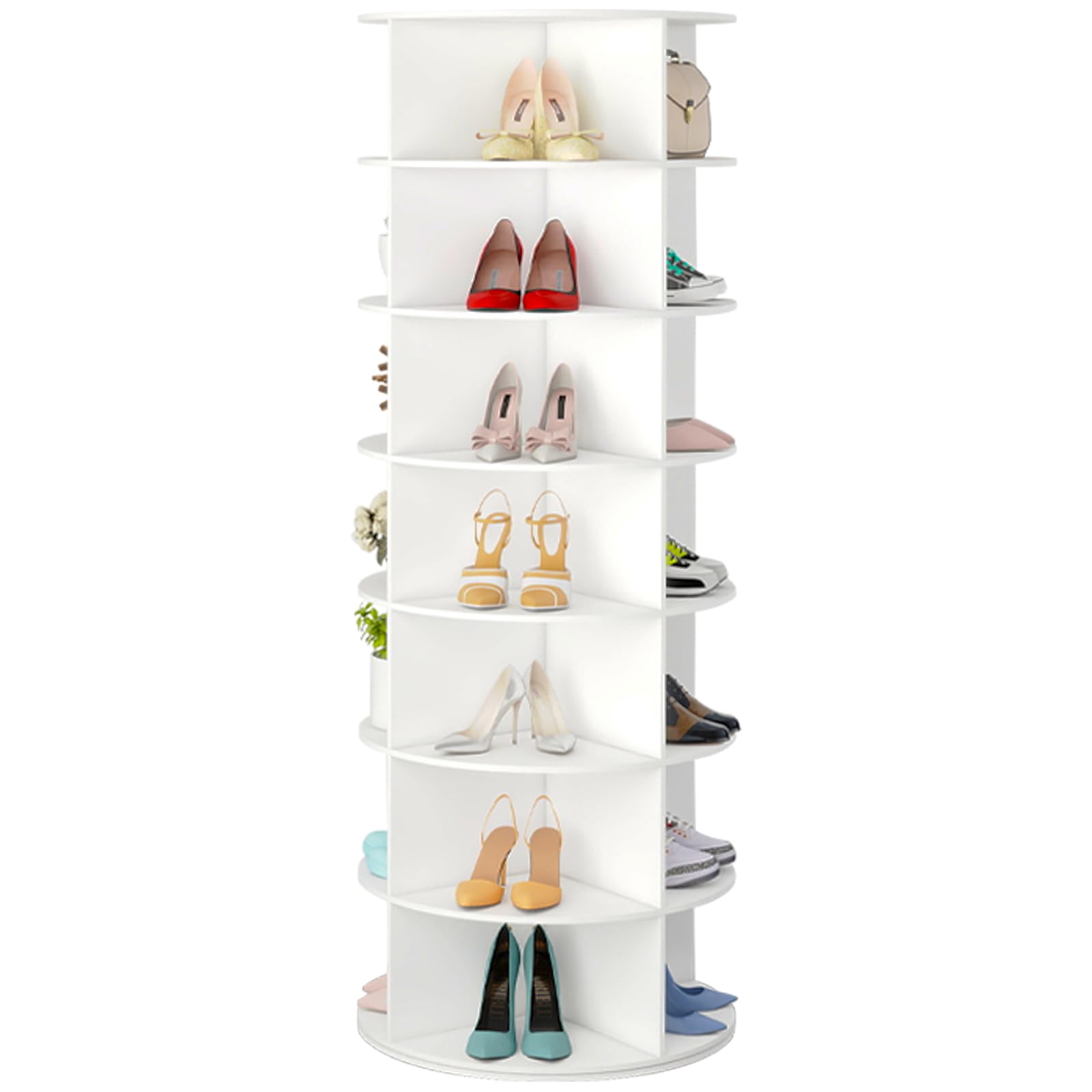 HMEEN 7 Tier Rotating Shoe Rack Tower, Easily Assembled Lazy Susan Shoe Rack, 360° Spinning Shoe Rack Circular Storage, Multi-Purpose Round Shoe Rack, White