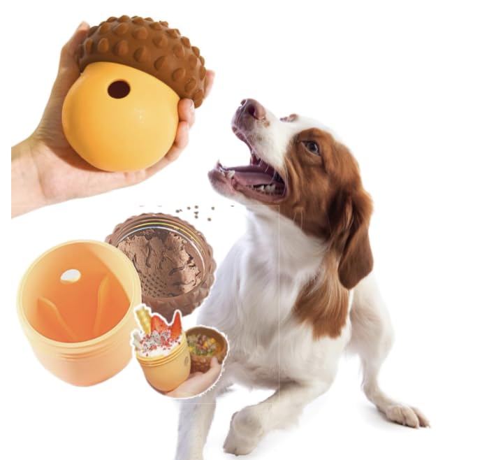 PiPiCat Dog Treat Dispenser Toy Dog Puzzle Toys Interactive Treat Enrichment Dog Toy Stimulating Toys Acorn Shaped with Leakage Holes