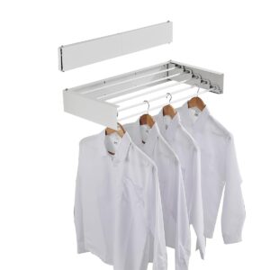 leean laundry drying rack, wall mounted, retractable clothes drying rack, folding towel drying rack for bathroom, laundry room organization,outdoor yard, balcony (white)